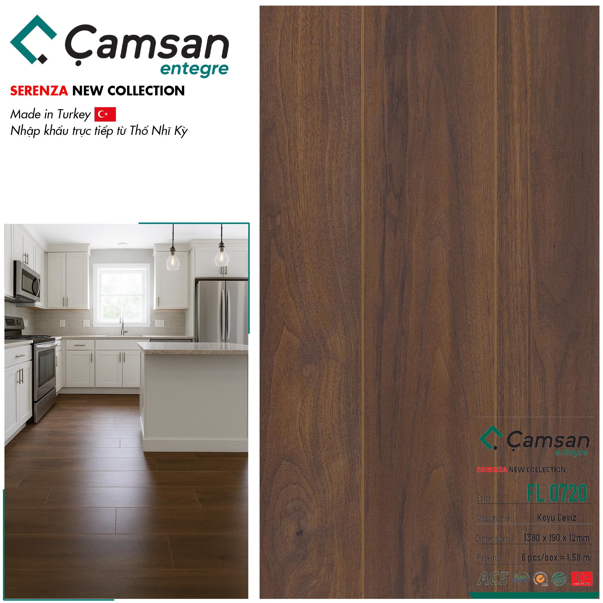 Sàn gỗ Camsan 12mm Serenza Hèm V FL0720