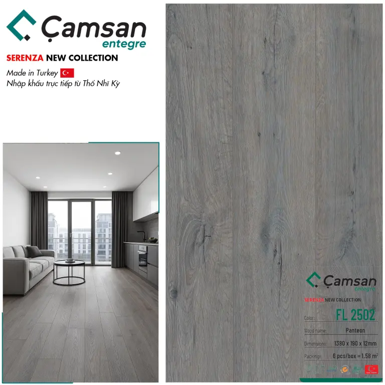 Sàn gỗ Camsan 12mm Serenza Hèm V FL2502
