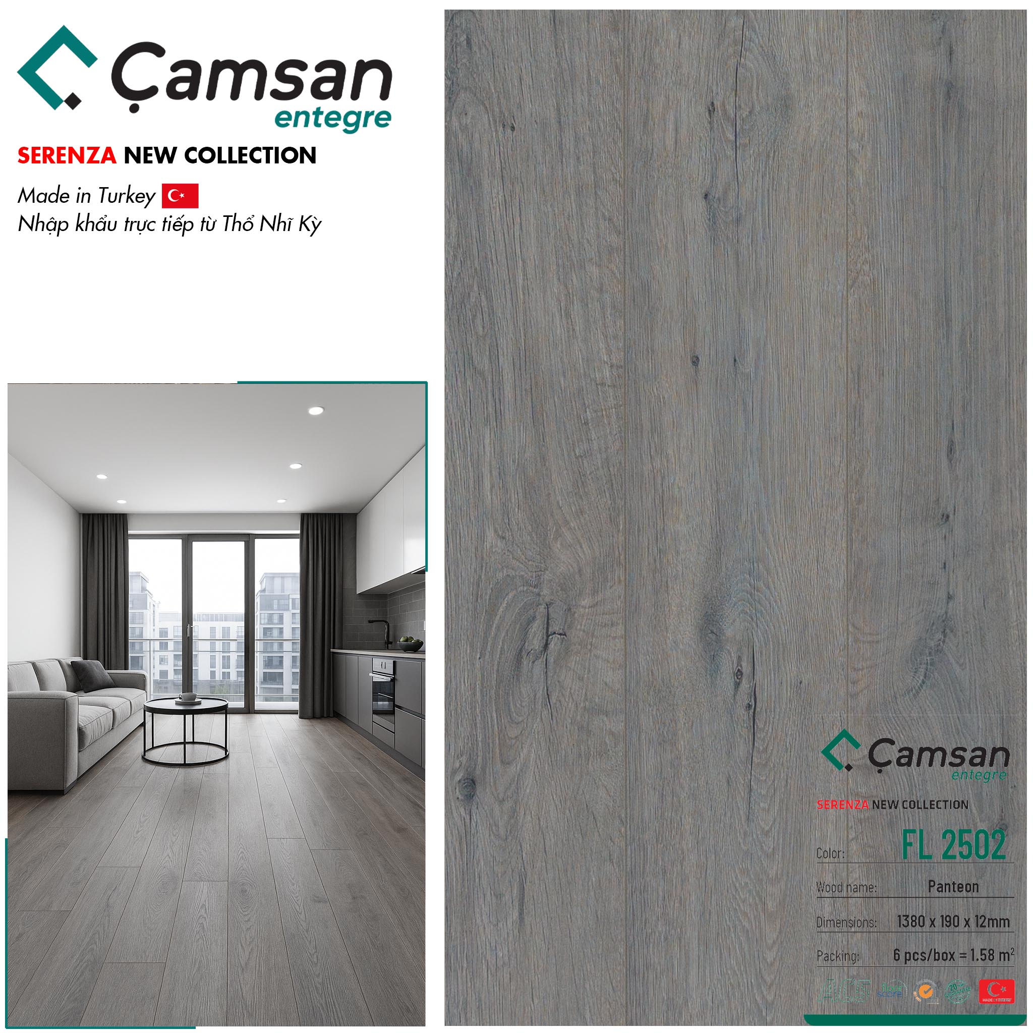 Sàn gỗ Camsan 12mm Serenza Hèm V FL2502