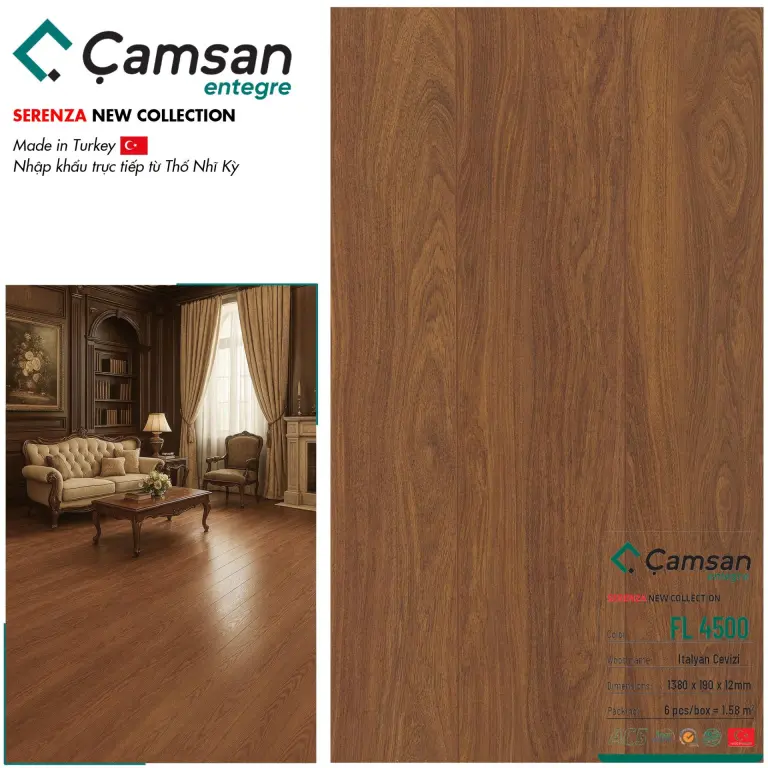 Sàn gỗ Camsan 12mm Serenza Hèm V FL4500