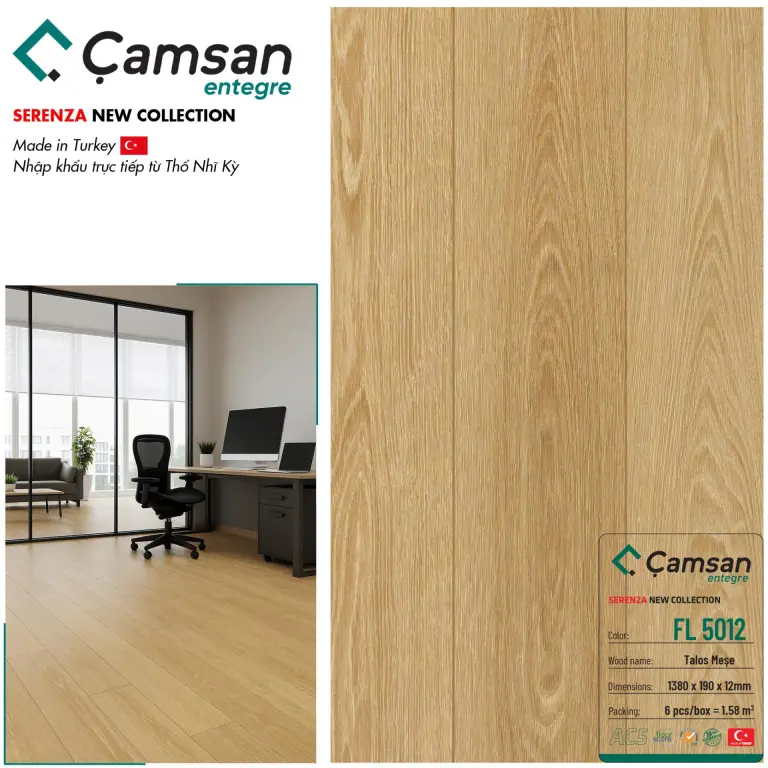 Sàn gỗ Camsan 12mm Serenza Hèm V FL5012