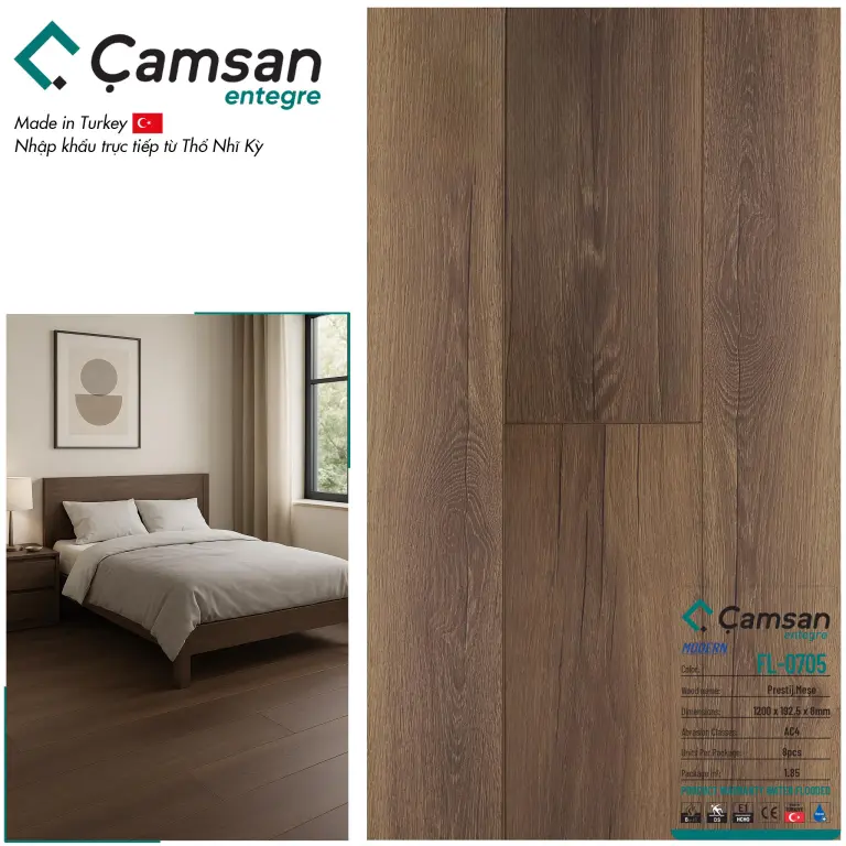 Sàn gỗ Camsan 8mm Hèm V Aqua FL0705