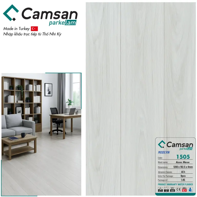 Sàn gỗ Camsan 8mm Hèm V Aqua 1505