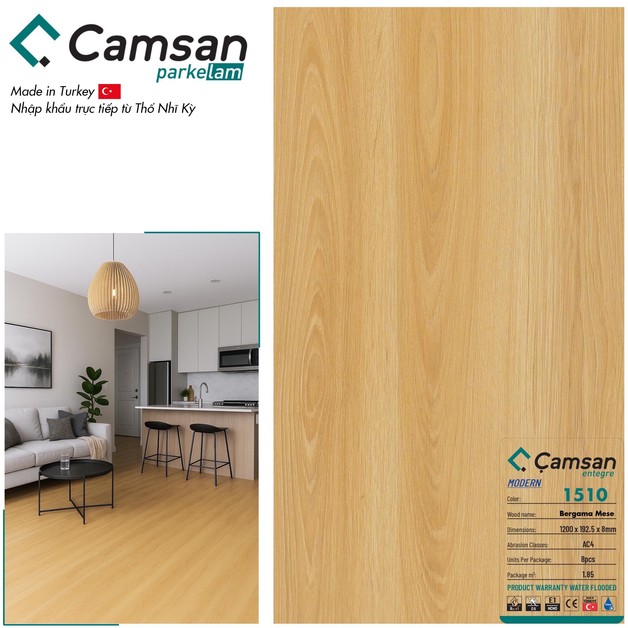 Sàn gỗ Camsan 8mm Hèm V Aqua FL1510