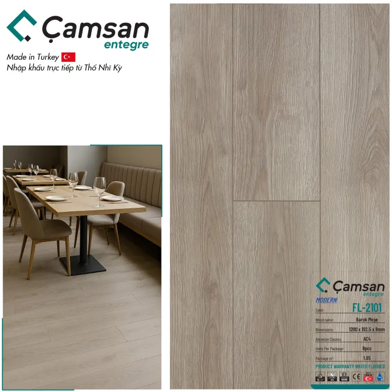 Sàn gỗ Camsan 8mm Hèm V Aqua FL2101