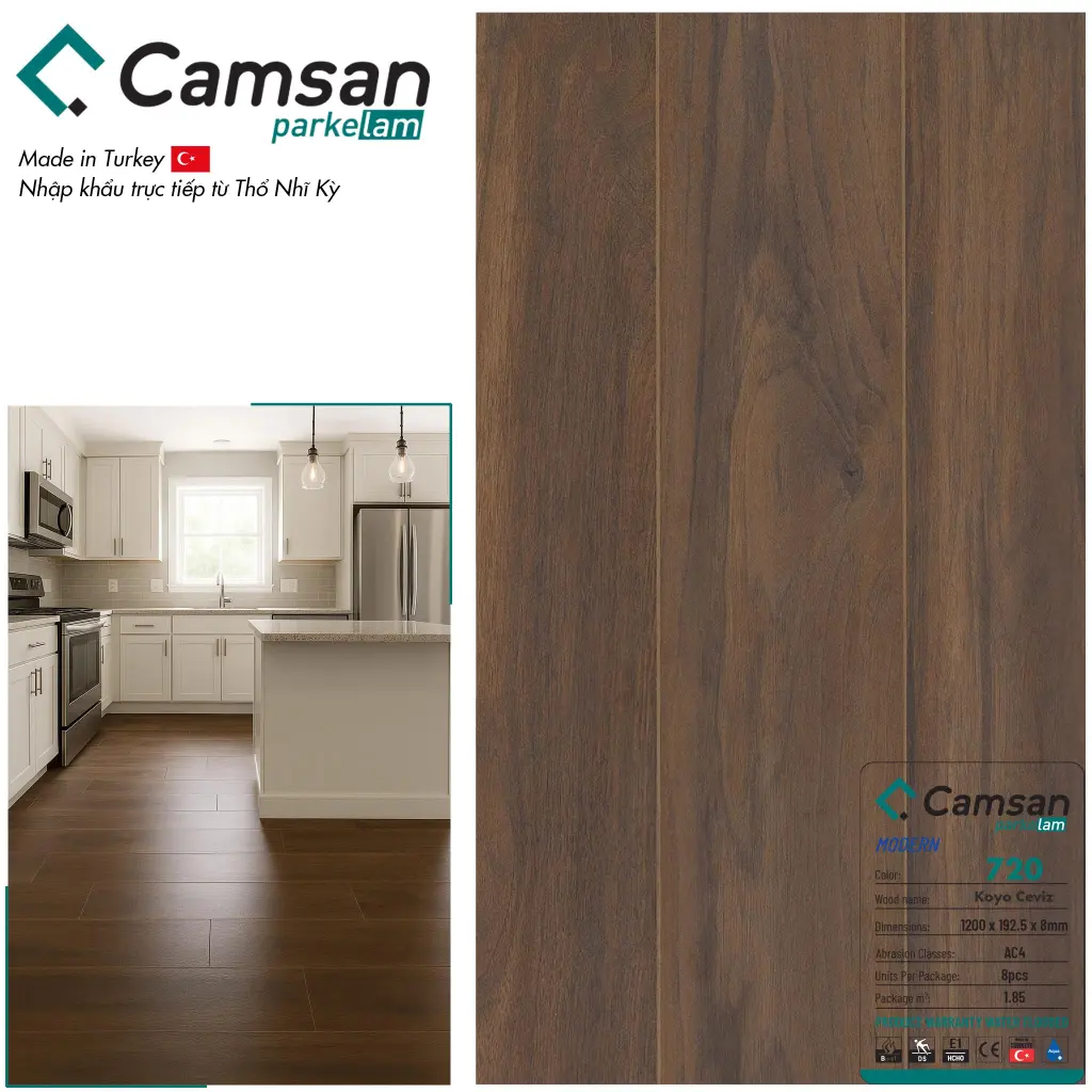 Sàn gỗ Camsan 8mm Hèm V Aqua 720