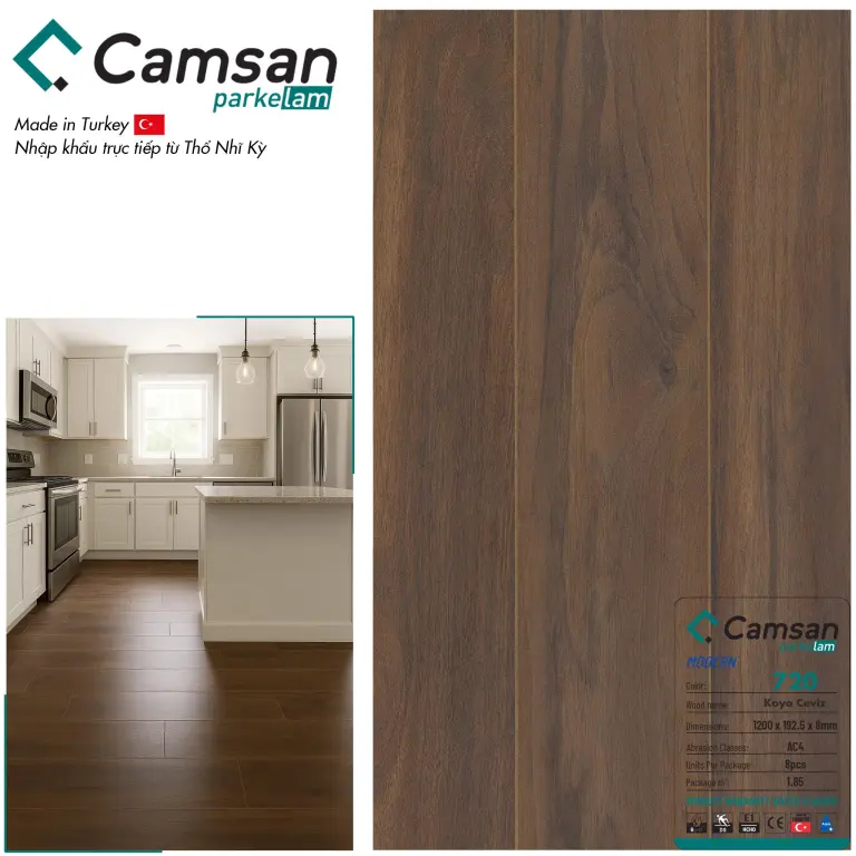 Sàn gỗ Camsan 8mm Hèm V Aqua 720