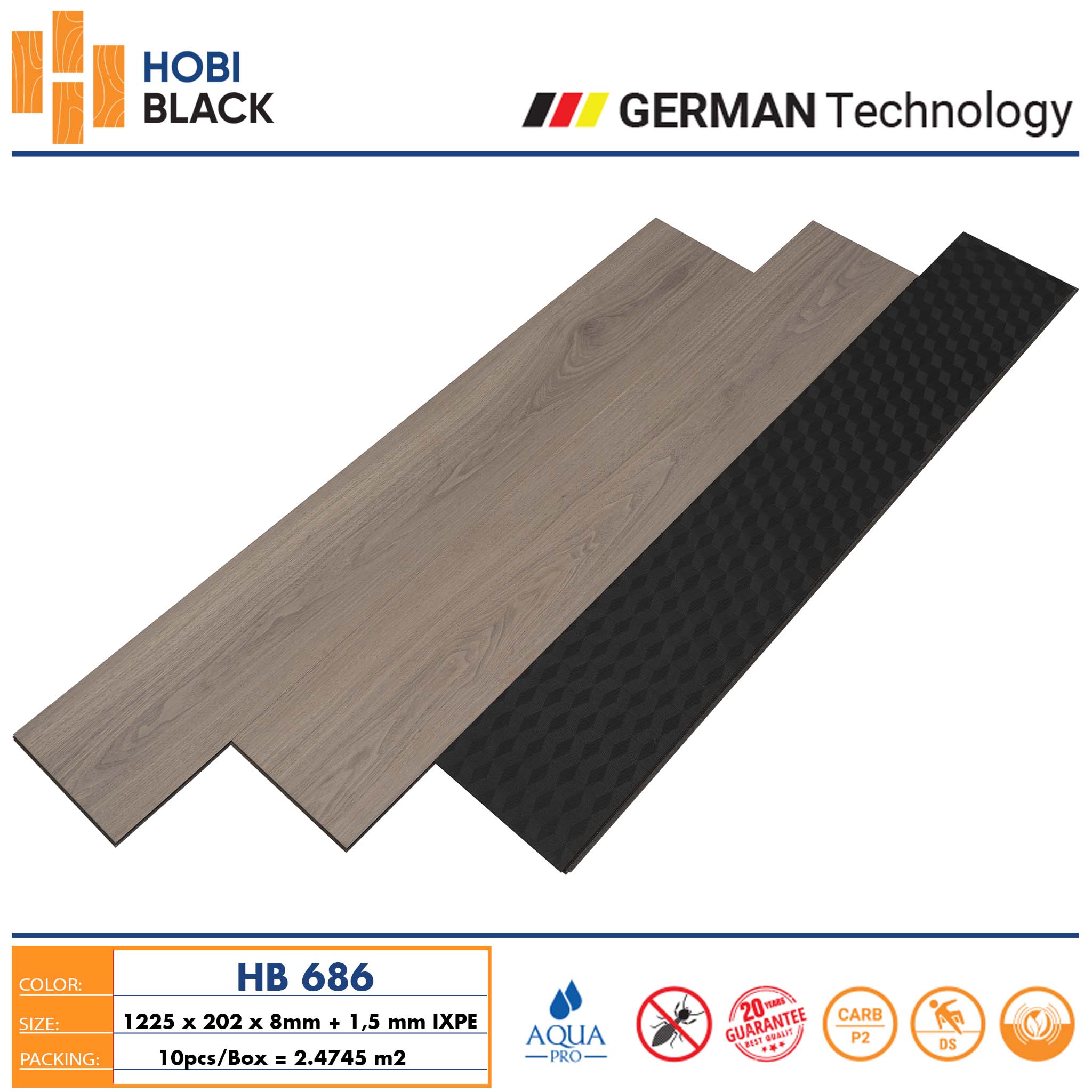 Sàn gỗ Hobi black 8mm HB686