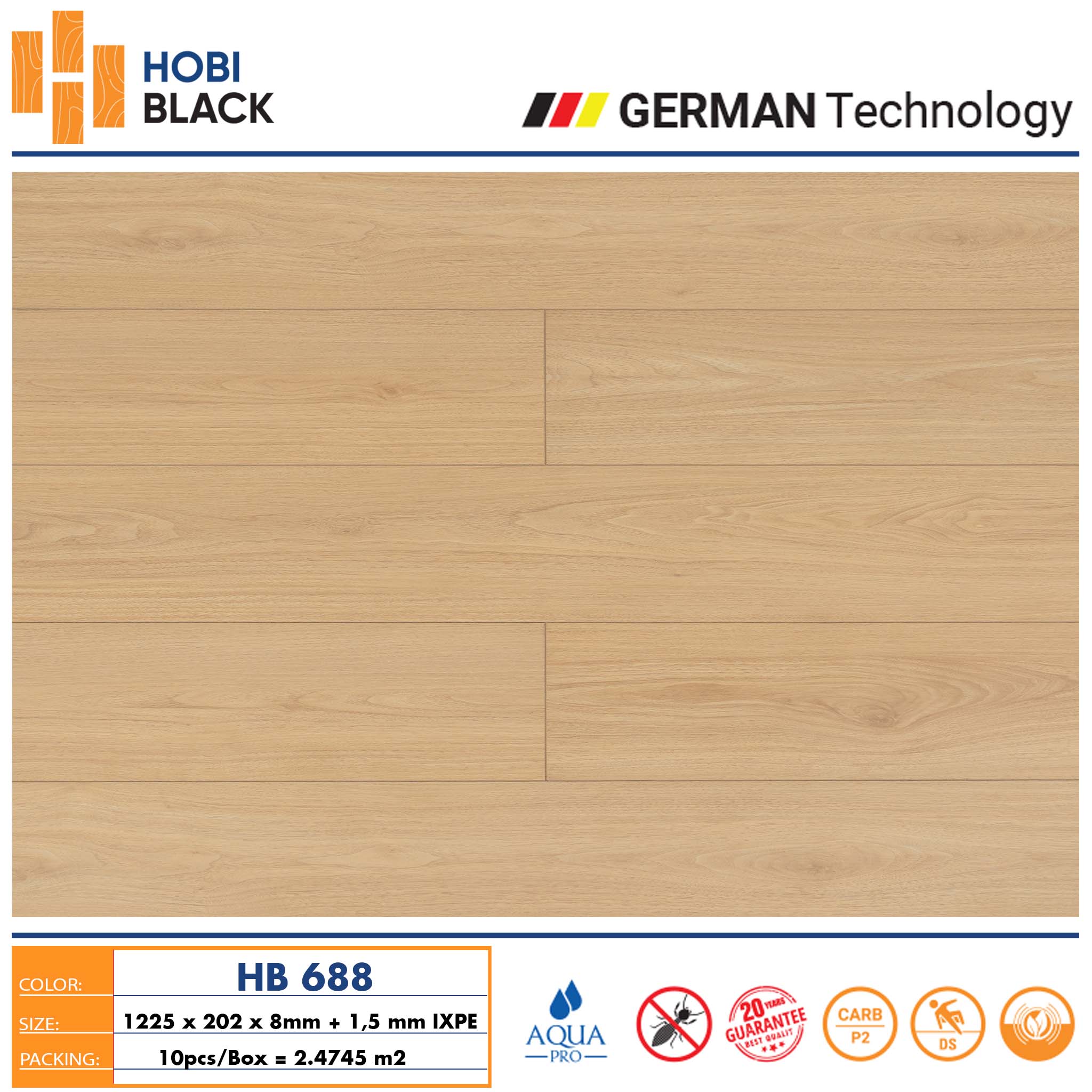 Sàn gỗ Hobi black 8mm HB688