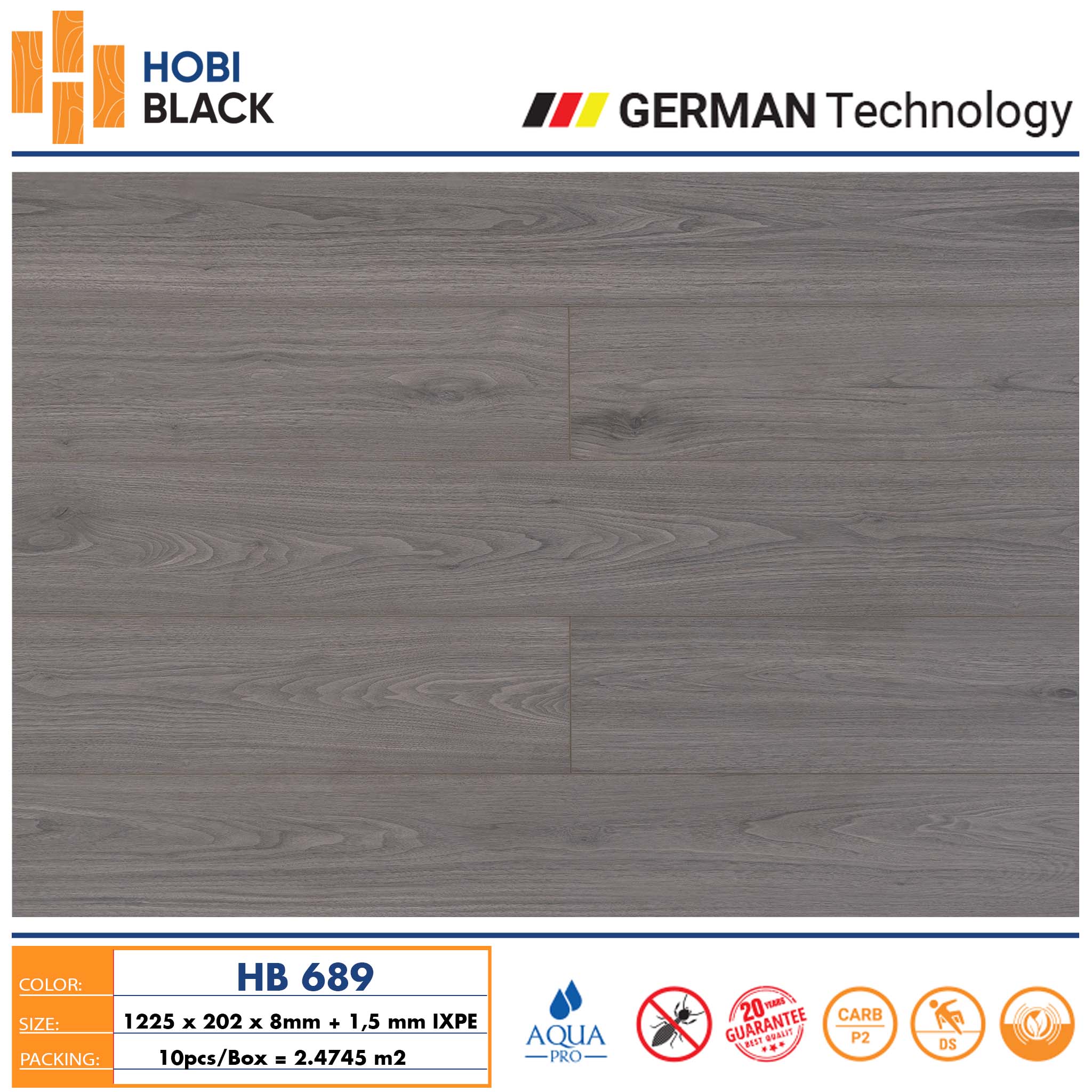 Sàn gỗ Hobi black 8mm HB689