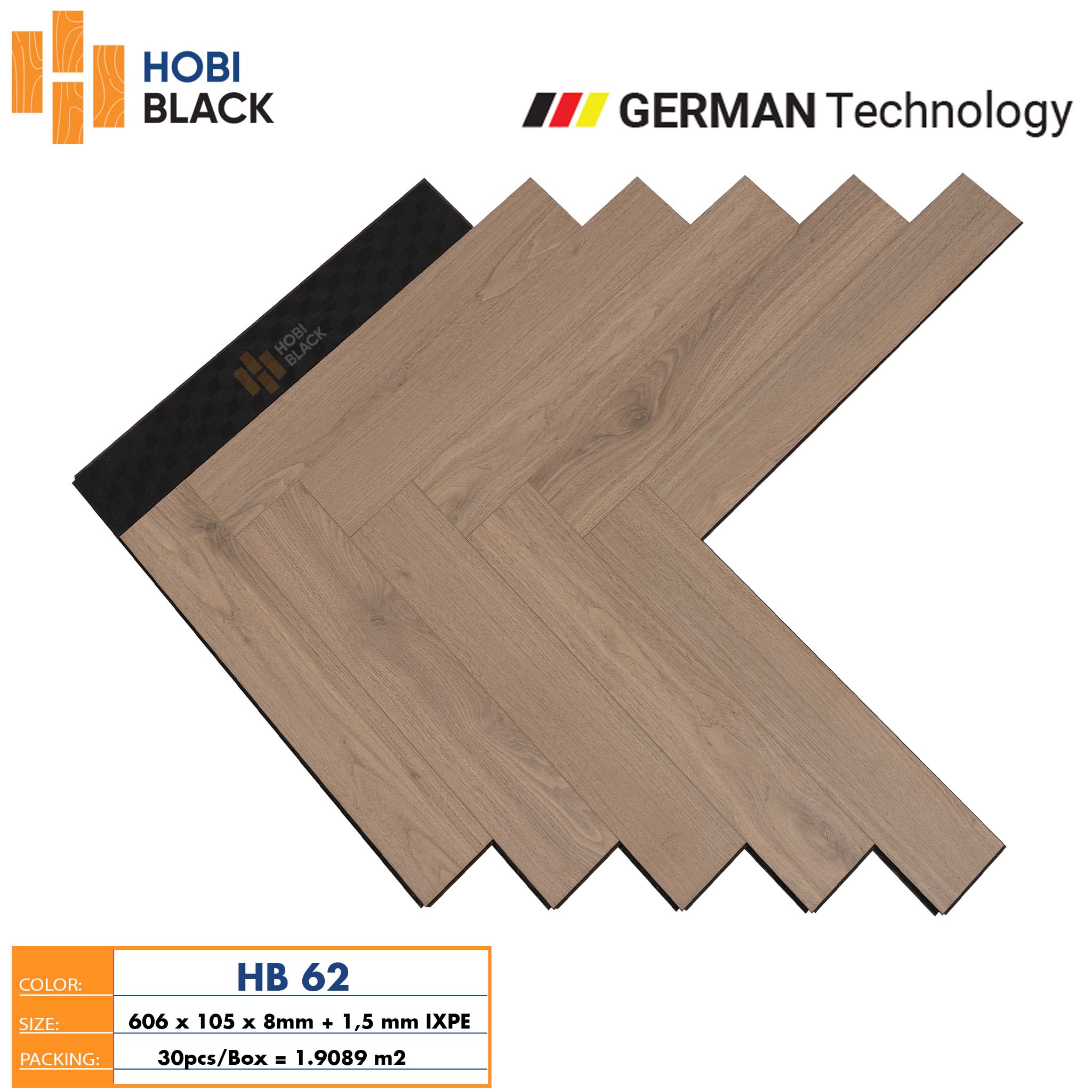 Sàn gỗ Hobi Black xương cá 8mm HB62