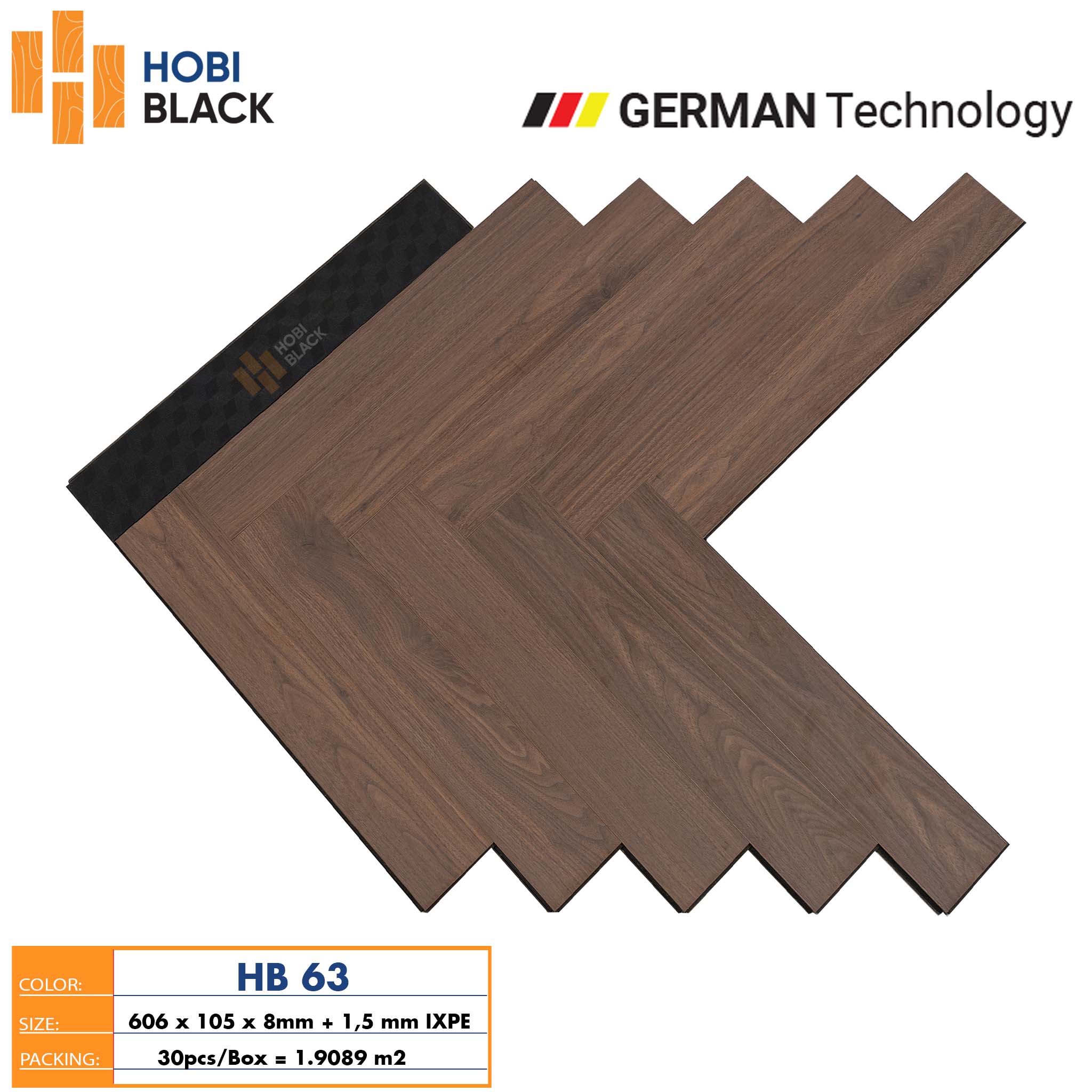Sàn gỗ Hobi Black xương cá 8mm HB63