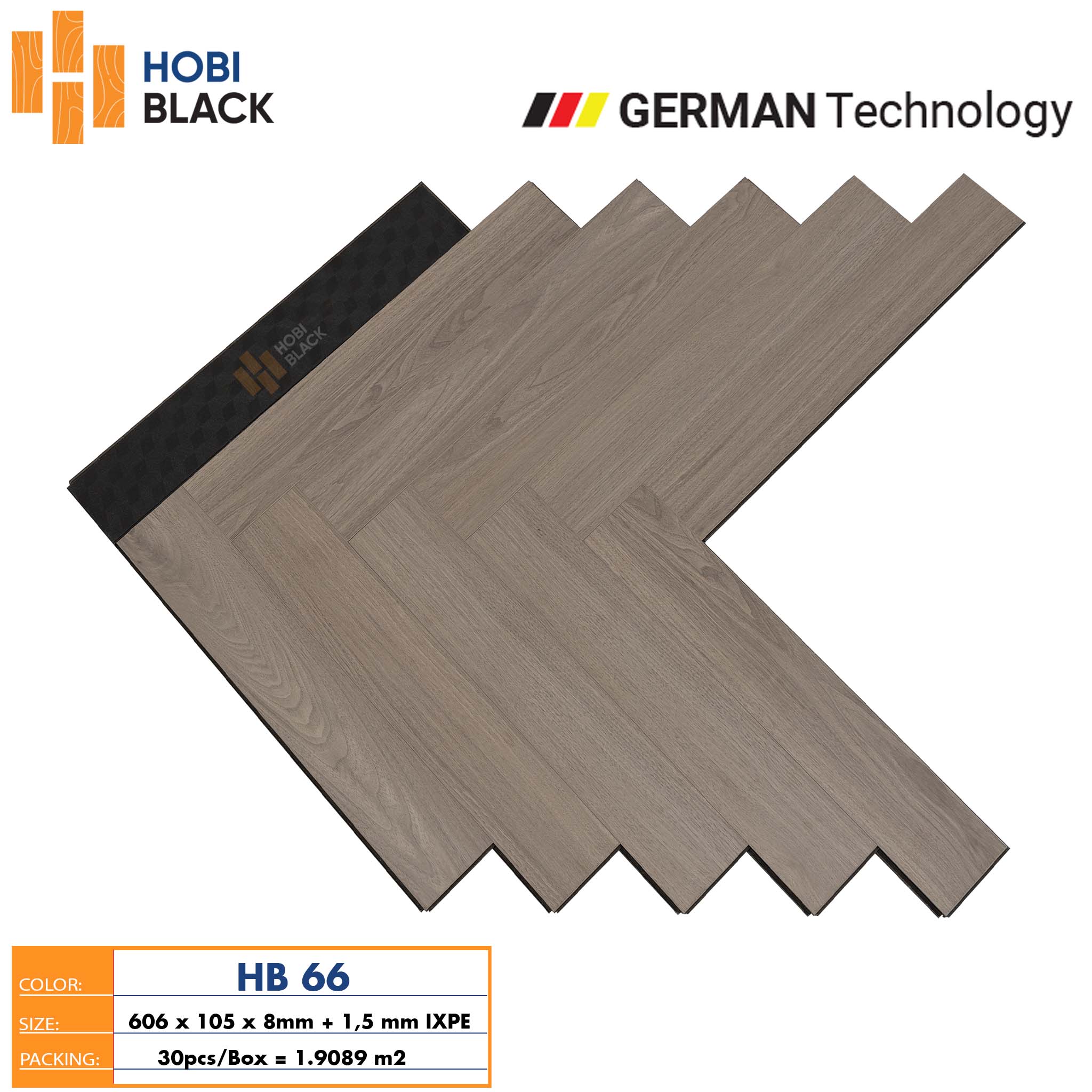 Sàn gỗ Hobi Black xương cá 8mm HB66