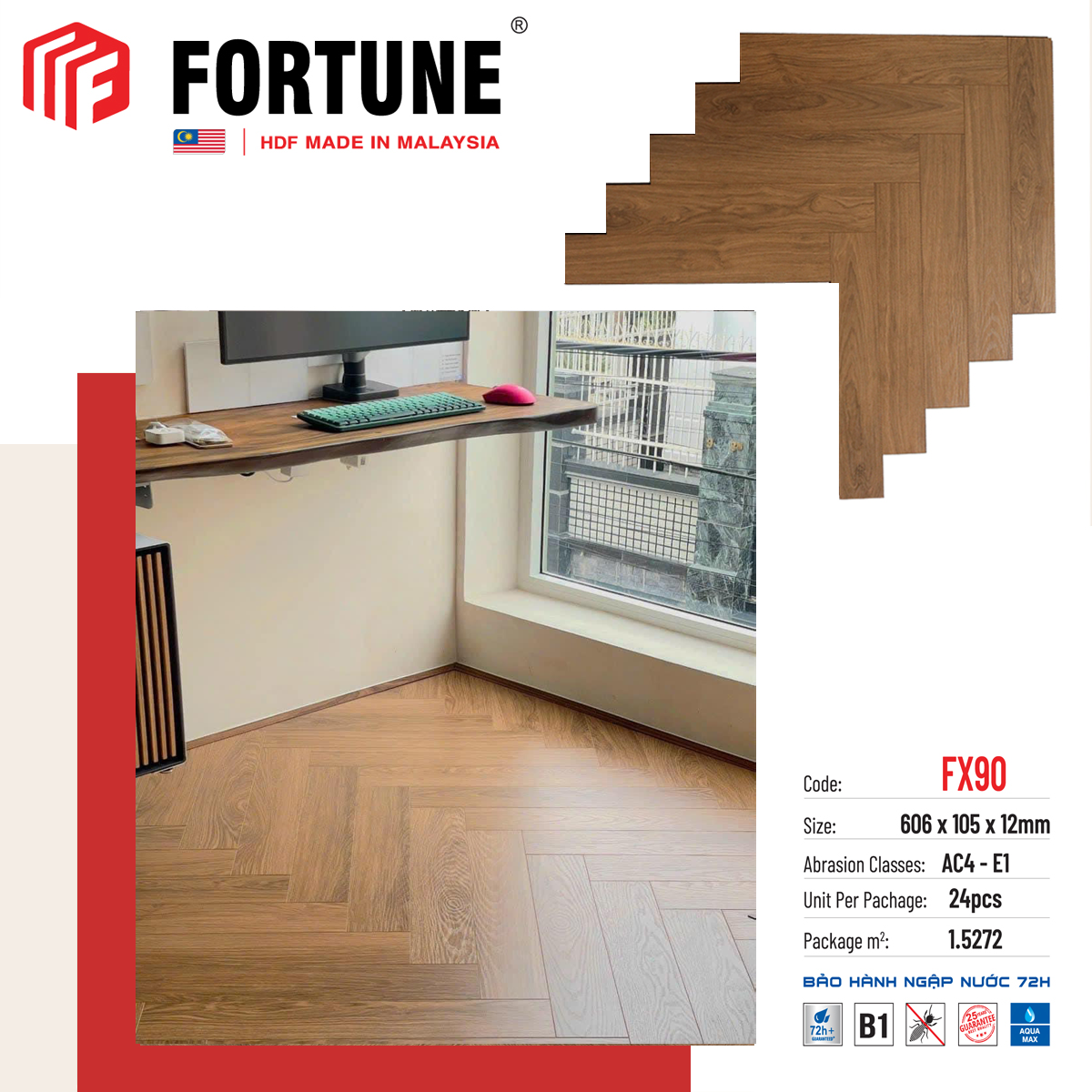 Sàn gỗ xương cá Fortune 12mm FX90
