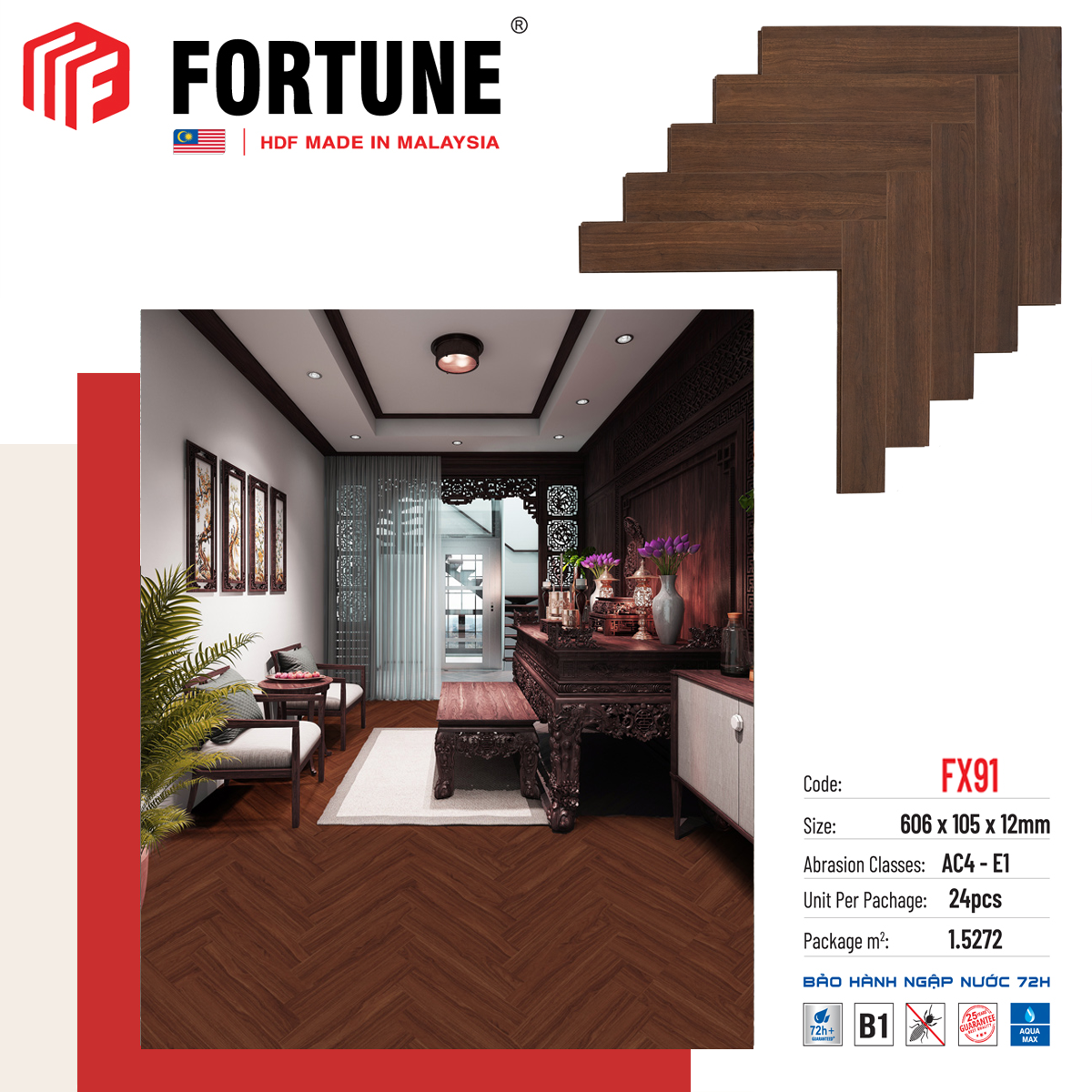Sàn gỗ xương cá Fortune 12mm FX91