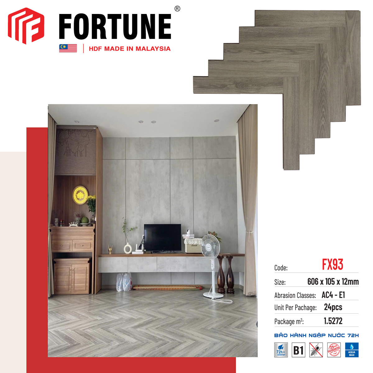 Sàn gỗ xương cá Fortune 12mm FX93