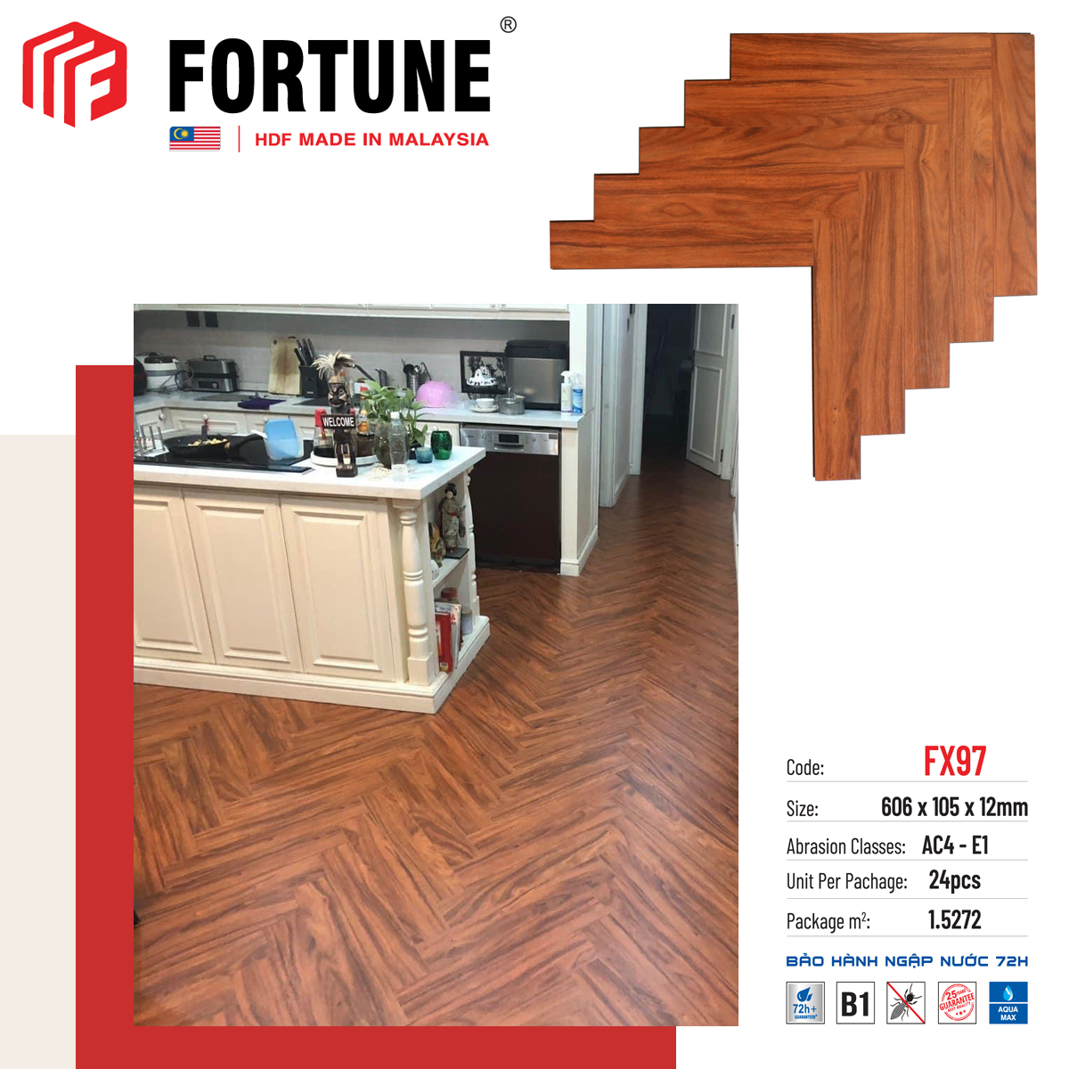 Sàn gỗ xương cá Fortune 12mm FX97