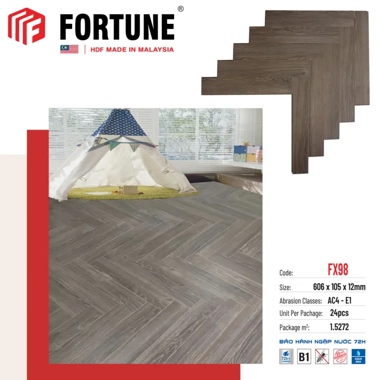Sàn gỗ xương cá Fortune 12mm FX98