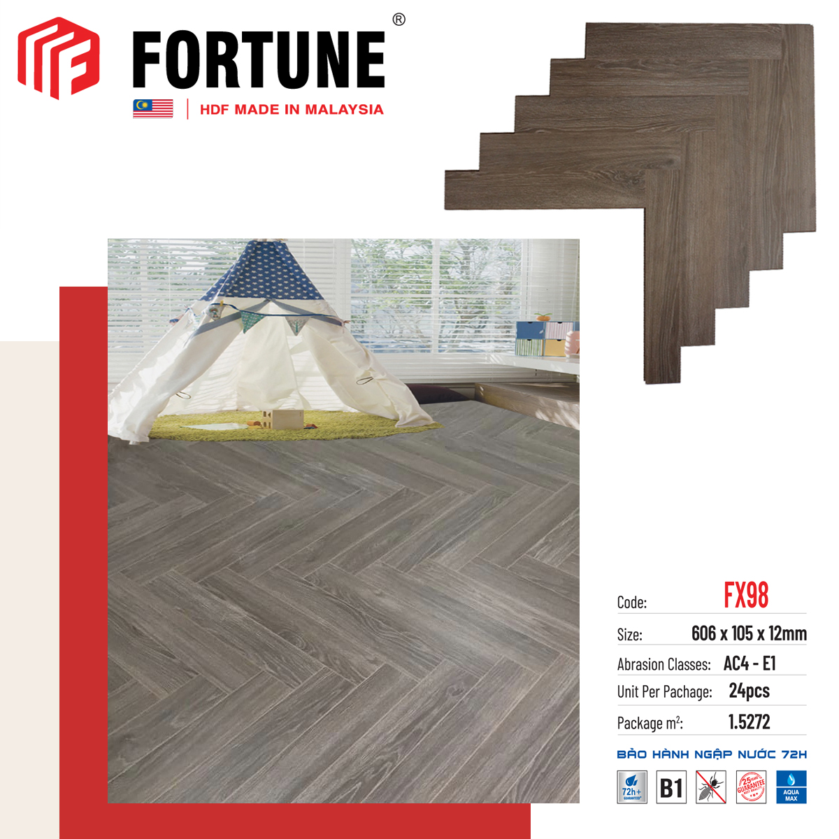 Sàn gỗ xương cá Fortune 12mm FX98