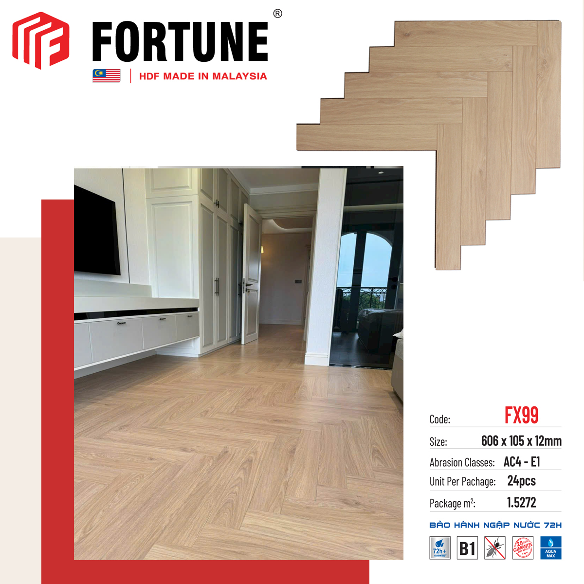 Sàn gỗ xương cá Fortune 12mm FX99
