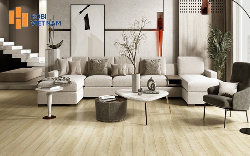 Sàn gỗ Kampong cốt đen khu vực phòng khách
