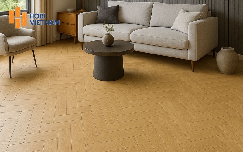 Sàn gỗ Hobi Black màu nâu nhạt, phù hợp nội thất tone be
