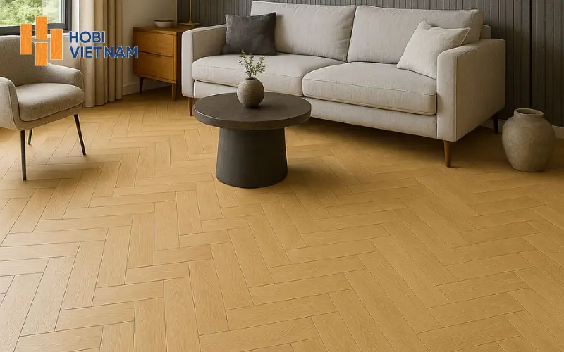 Sàn gỗ Hobi Black màu nâu nhạt, phù hợp nội thất tone be