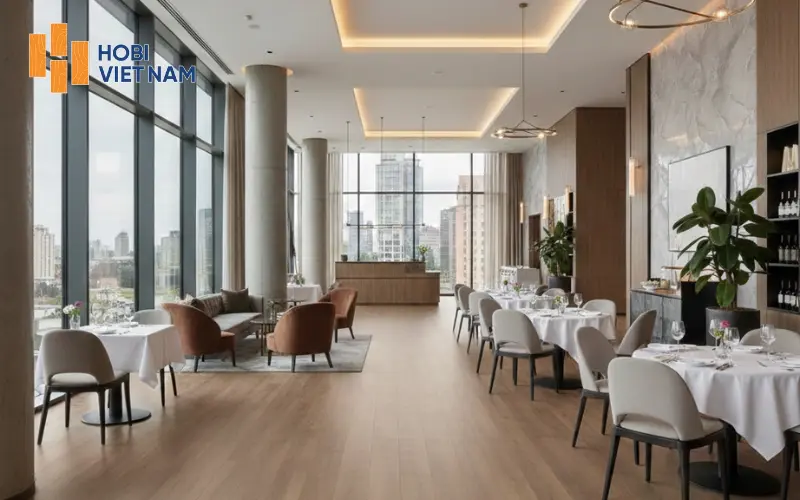 Sàn gỗ cốt đen tại nhà hàng, khách sạn