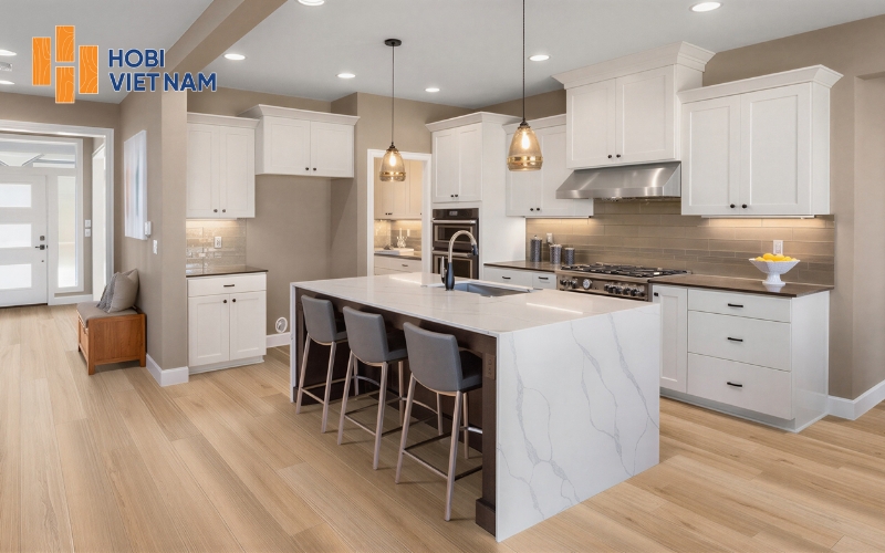 Sàn gỗ Paracel Luxury lắp đặt khu vực phòng bếp