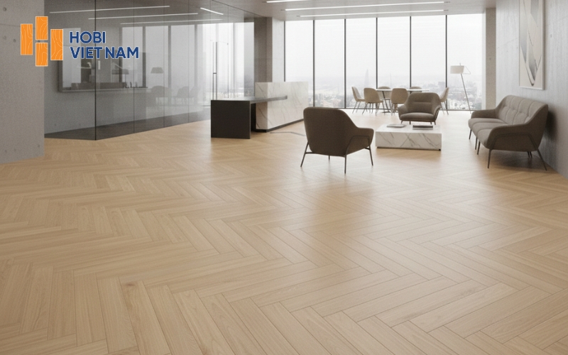 Sàn gỗ cốt đen tại khu vực tiếp khách