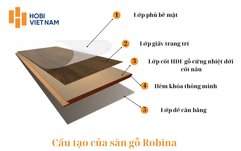 Cấu tạo nhiều lớp của sàn gỗ Robina đảm bảo độ bền cao