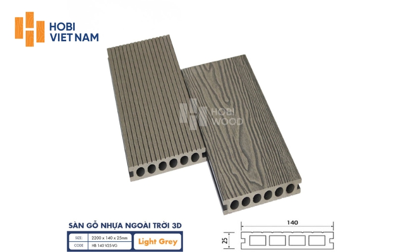 Sàn gỗ ngoài trời Hobi Black màu Light Grey