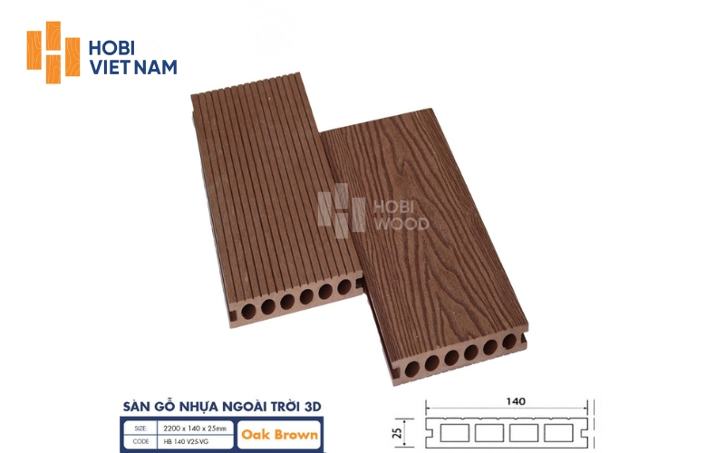 Sàn gỗ ngoài trời Hobi Black màu Oak Brown