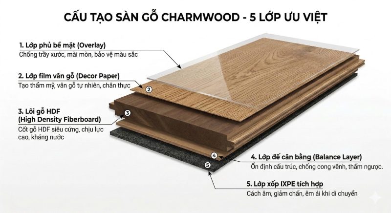 Cấu tạo sàn gỗ Charm và các tính năng nổi bật