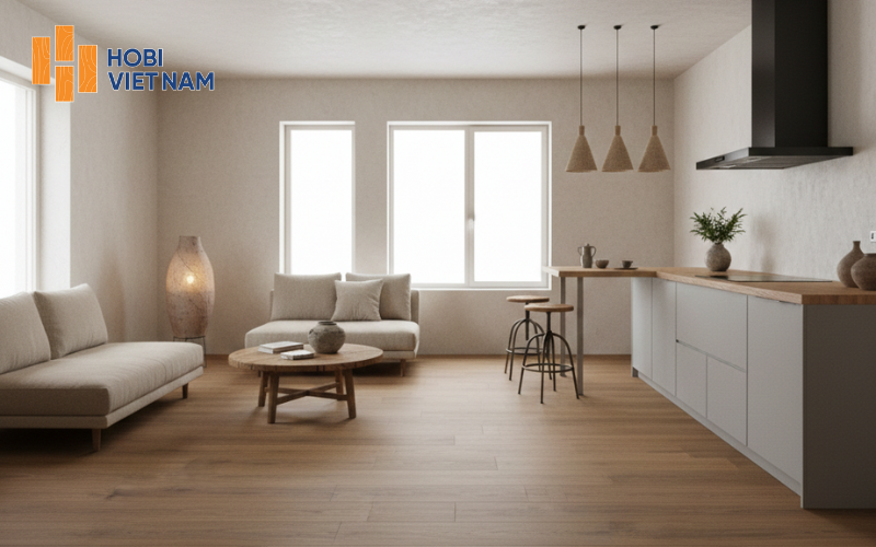 Sàn gỗ chống nước có khả năng chịu ẩm tốt, phù hợp với khí hậu nóng ẩm Việt Nam