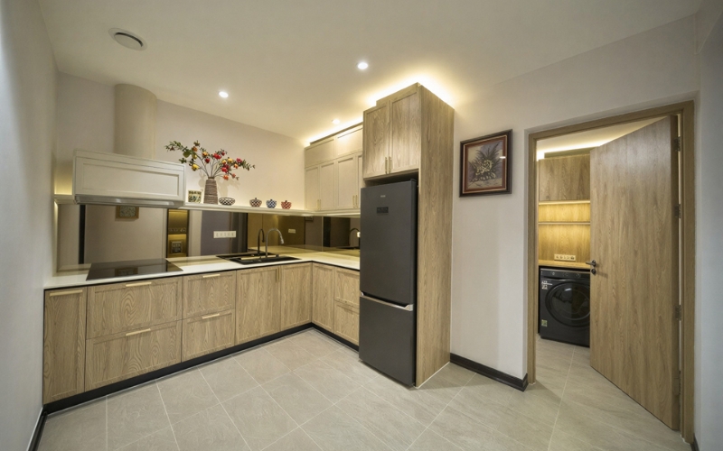 Sàn gỗ Dongwha Hàn Quốc lắp đặt khu vực bếp