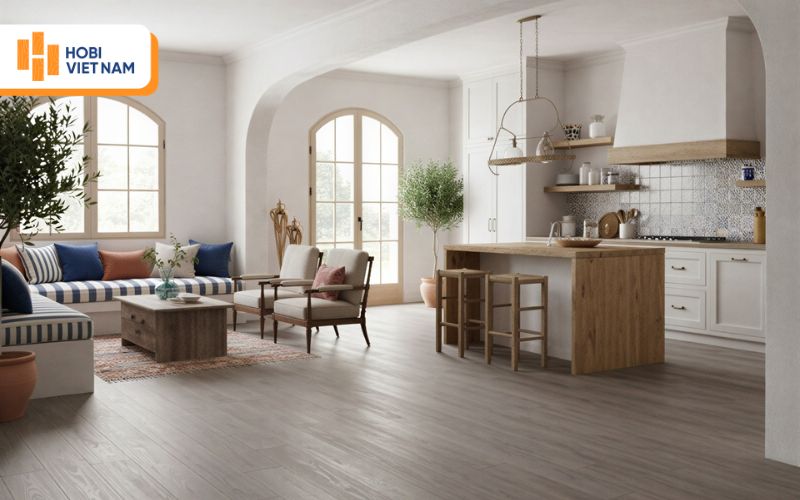 Ứng dụng sàn gỗ Hobi Black phòng bếp