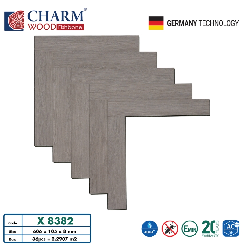 Sàn gỗ Charm Wood tone màu xám hiện đại
