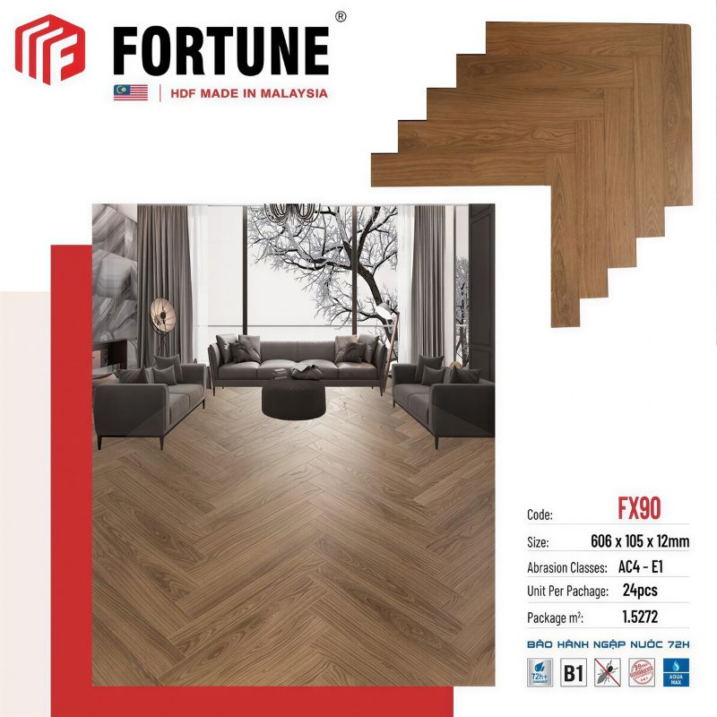 Sàn gỗ Fortune vân gỗ tự nhiên chống ẩm phong cách hiện đại