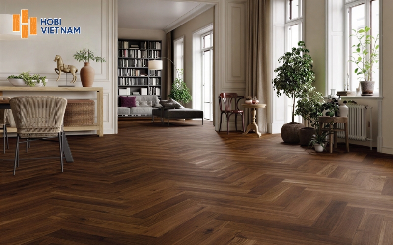 Sàn gỗ màu nâu óc chó mang lại vẻ đẹp sang trọng và chiều sâu