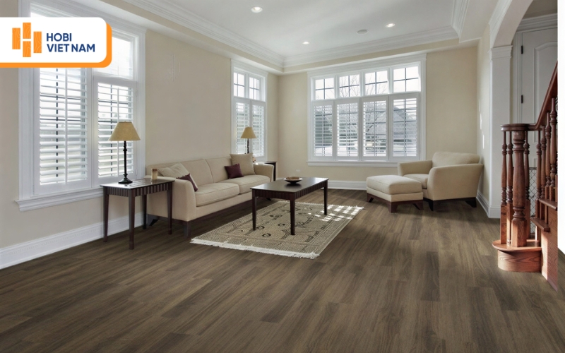 Sàn gỗ gam màu trung tính dễ dàng phối hợp với mọi nội thất