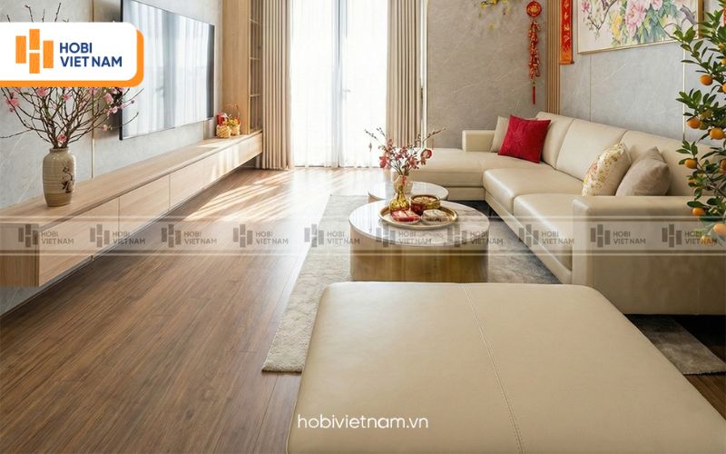 Sàn gỗ bề mặt vân nhám giúp chống trơn trượt và che vết xước 