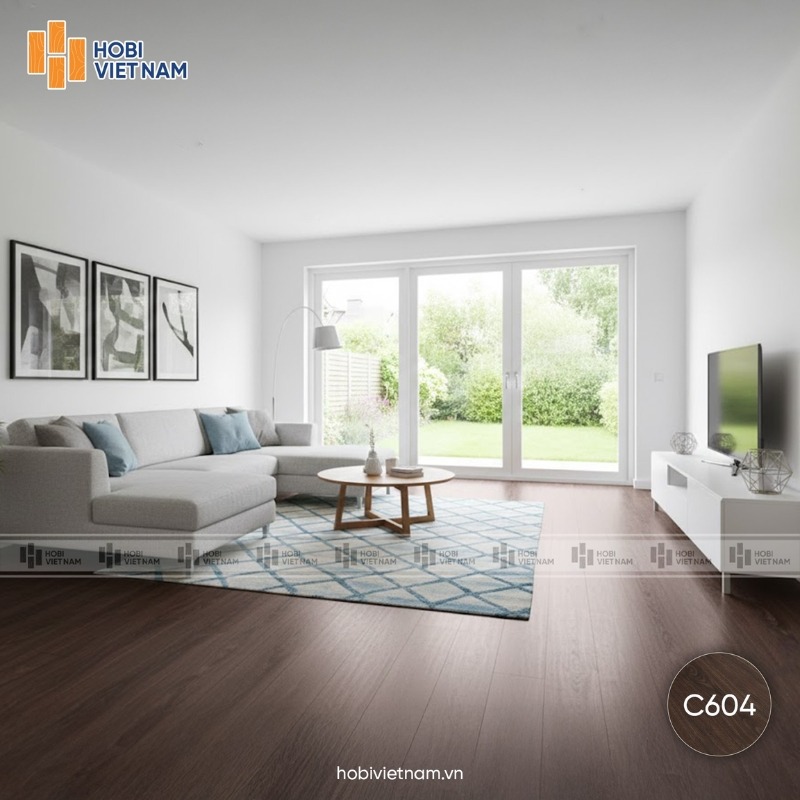 Sàn nhựa Glotex mã C604 màu nâu óc chó