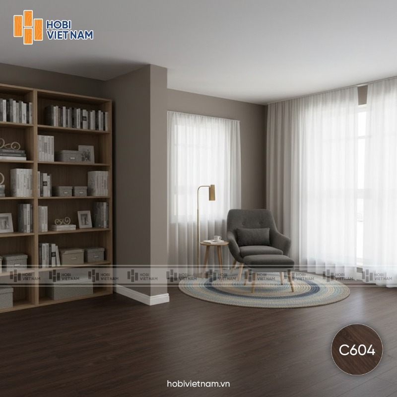 Mẫu sàn nhựa hèm khóa Glotex C604 tone nâu sẫm