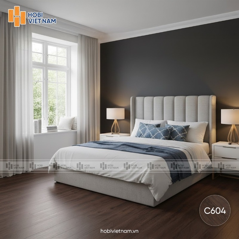 Sàn nhựa SPC Glotex mã C604 lắp đặt không gian phòng ngủ