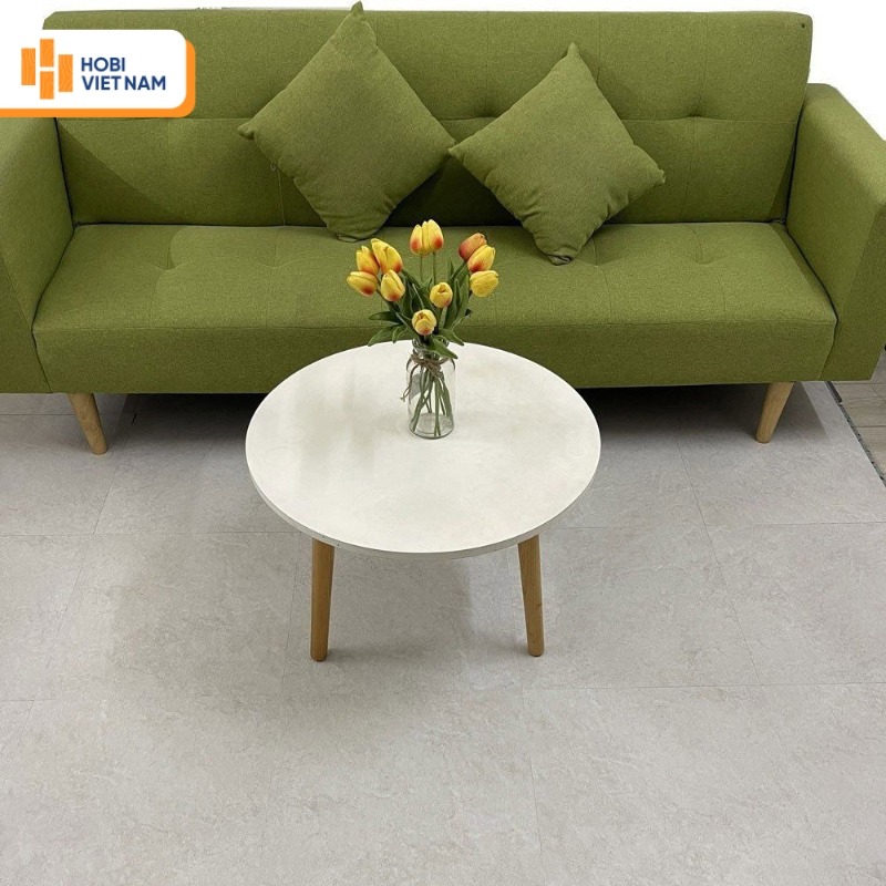 Sàn nhựa giả đá SPC tone xám trắng phòng khách