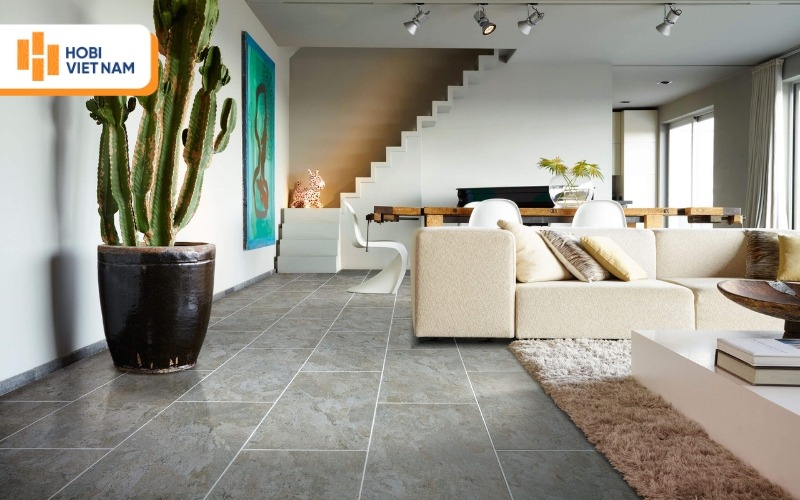 Sàn nhựa giả đá vân cẩm thạch lát phòng khách hiện đại