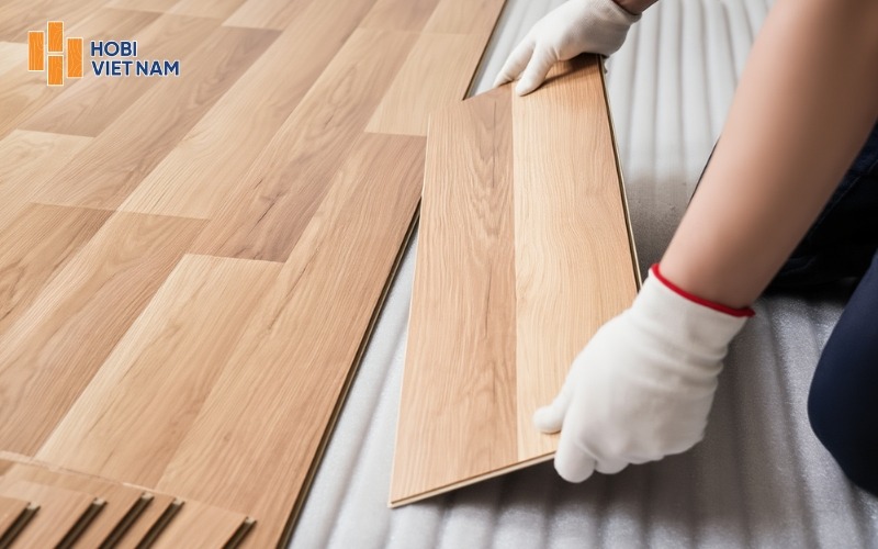 Tấm gỗ thứ hai được nối tiếp bằng cách đặt hèm dương vào hèm âm của tấm trước