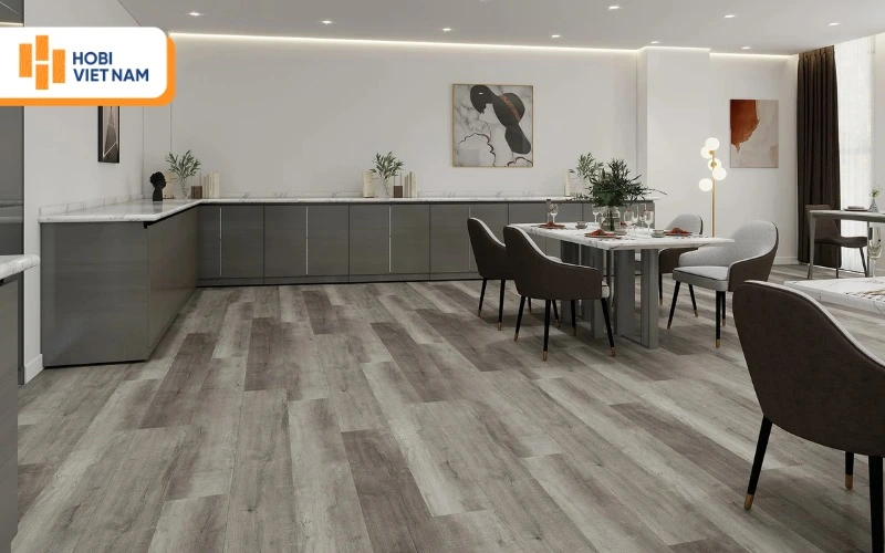 Sàn giả gỗ tối màu hiện đại cho gian bếp