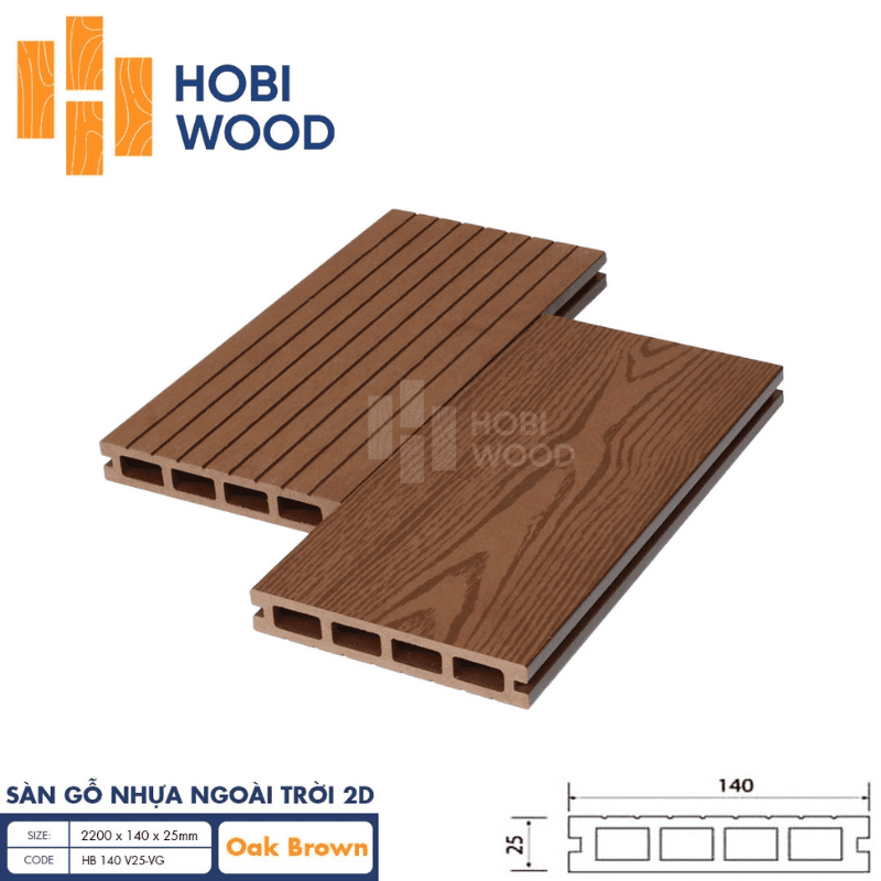 Sàn gỗ nhựa ngoài trời 2D Hobi Wood màu Oak Brown